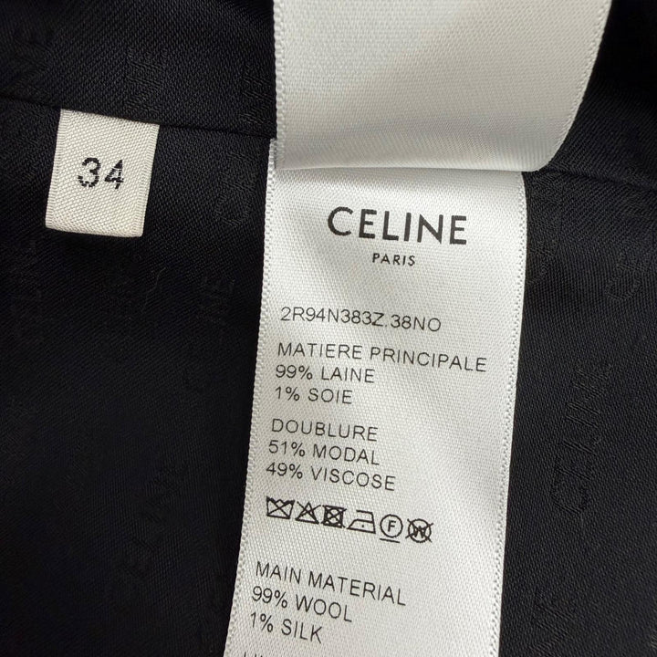 極美品☆CELINE セリーヌ 2R94N383Z ウール シルク混 トリオンフ金ボタン ノースリーブ ワンピース ブラック 34 仏製 正規品 レディース