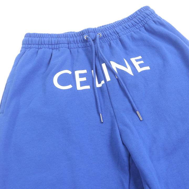 極美品□CELINE セリーヌ 2Z056052H コットン100％ ロゴプリント スウェットパンツ ジョガーパンツ ブルー L イタリア製 正規品 メンズ