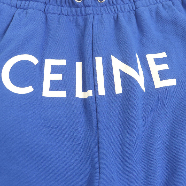 極美品□CELINE セリーヌ 2Z056052H コットン100％ ロゴプリント スウェットパンツ ジョガーパンツ ブルー L イタリア製 正規品 メンズ