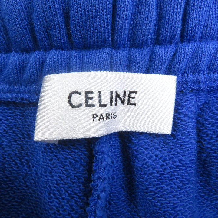 極美品□CELINE セリーヌ 2Z056052H コットン100％ ロゴプリント スウェットパンツ ジョガーパンツ ブルー L イタリア製 正規品 メンズ
