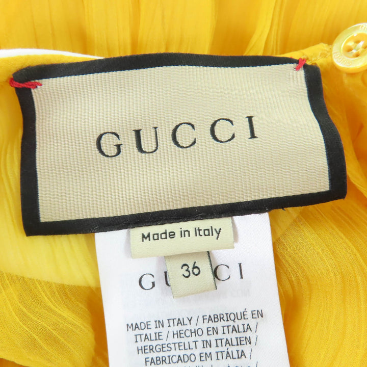 未使用品☆GUCCI グッチ 728125 シルク100％ ラウンドカラー シフォンドレス ワンピース イエロー 36 イタリア製 正規品 レディース