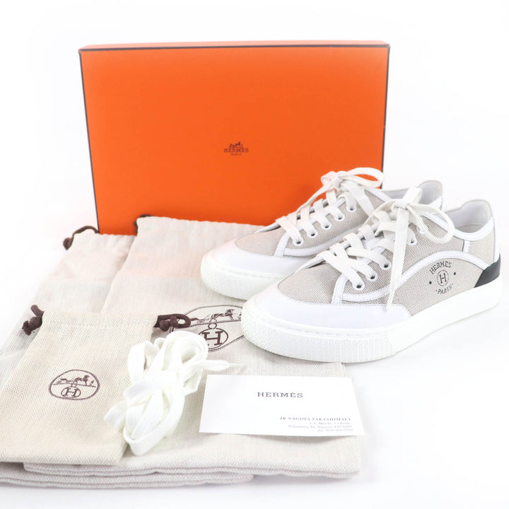 極美品☆HERMES エルメス ゲット ファブリック レザー使い ローカットスニーカー ホワイト グレー 35.5 箱・保存袋付 伊製 レディース