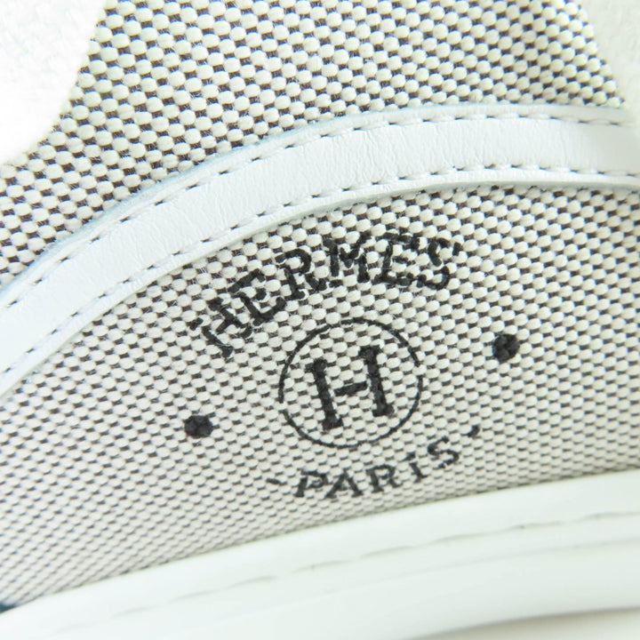 極美品☆HERMES エルメス ゲット ファブリック レザー使い ローカットスニーカー ホワイト グレー 35.5 箱・保存袋付 伊製 レディース