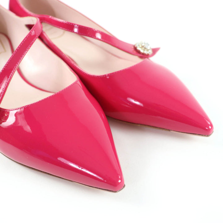 未使用品☆ROGER VIVIER ロジェヴィヴィエ JEWEL BUTTON BALL25 パテントレザー ビジュー付 パンプス ピンク 38.5 イタリア製 レディース