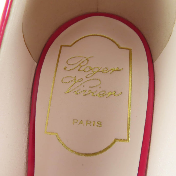 未使用品☆ROGER VIVIER ロジェヴィヴィエ JEWEL BUTTON BALL25 パテントレザー ビジュー付 パンプス ピンク 38.5 イタリア製 レディース