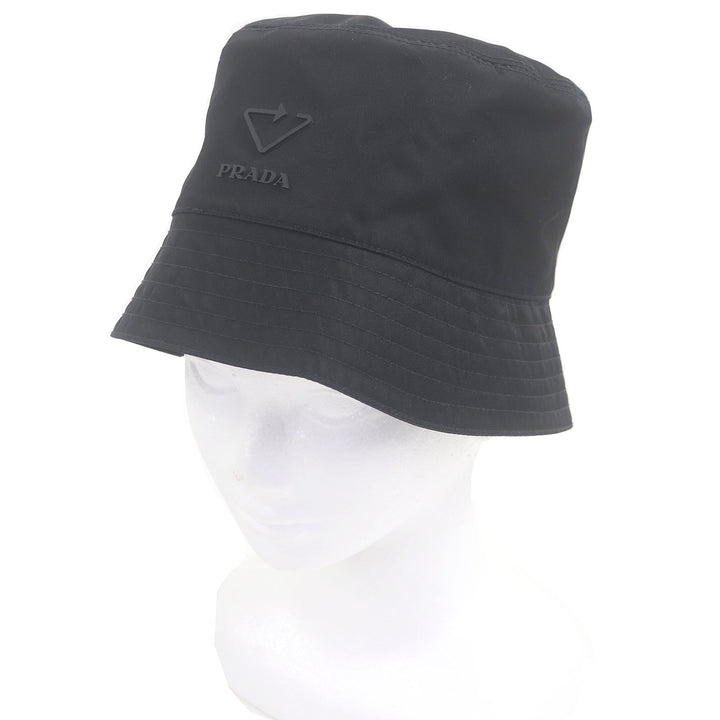 極美品□PRADA プラダ 2HC137 トライアングルロゴ Re-Nylon リサイクルポリアミド バケットハット 帽子 ブラック S 正規品 メンズ