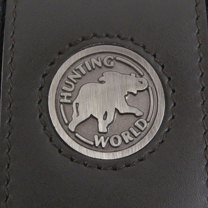 良品□HUNTING WORLD ハンティングワールド バチュークロス レザー メタルロゴ ショルダーバッグ 斜め掛けバッグ ネイビー メンズ