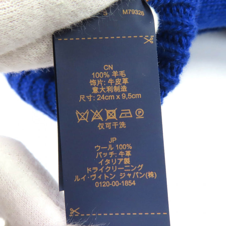 極美品△LOUIS VUITTON ルイヴィトン 2023年製 M79326 グローブ マイユ LV メダリオン ウール100％ ニット 手袋 ブルー S 現行品 正規品