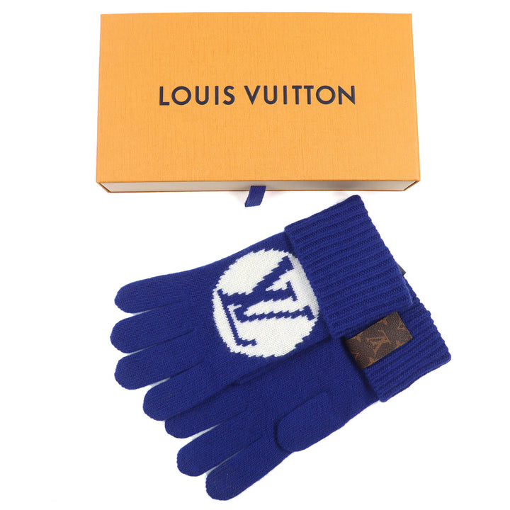 極美品△LOUIS VUITTON ルイヴィトン 2023年製 M79326 グローブ マイユ LV メダリオン ウール100％ ニット 手袋 ブルー S 現行品 正規品