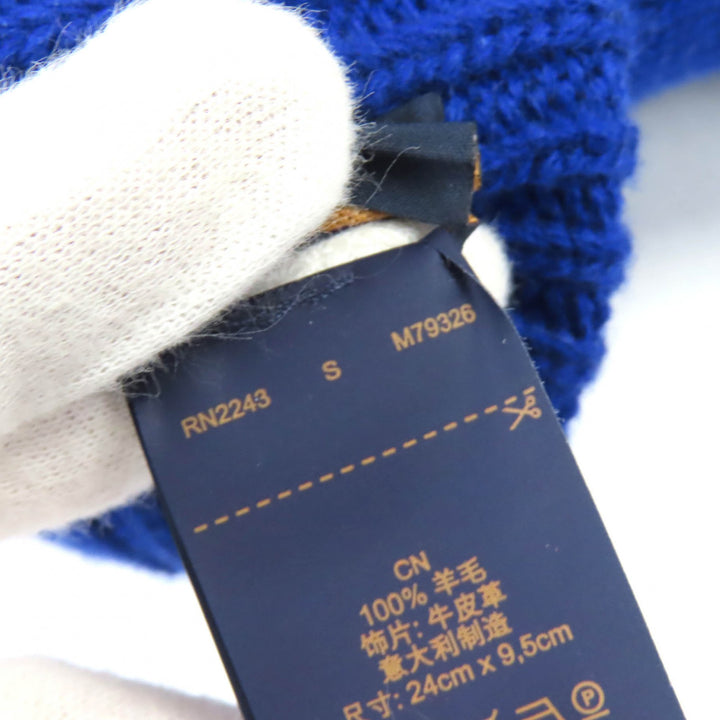 極美品△LOUIS VUITTON ルイヴィトン 2023年製 M79326 グローブ マイユ LV メダリオン ウール100％ ニット 手袋 ブルー S 現行品 正規品