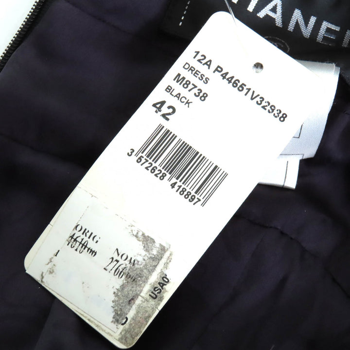 未使用品△CHANEL シャネル P44651 ココマークパーツ サイドジップ ノースリーブ ツイード ワンピース ブラック パープル 42 フランス製