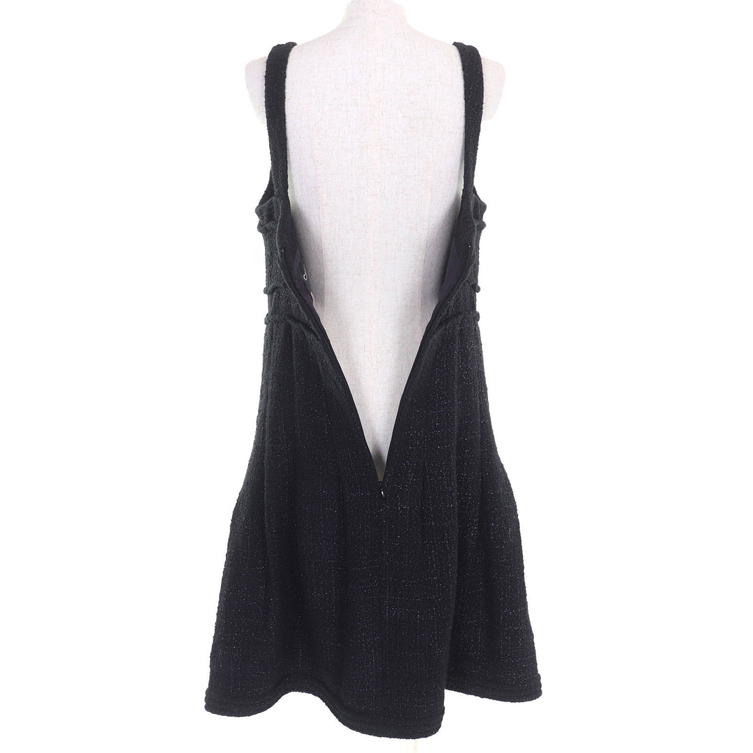 未使用品△CHANEL シャネル P44651 ココマークパーツ サイドジップ ノースリーブ ツイード ワンピース ブラック パープル 42 フランス製
