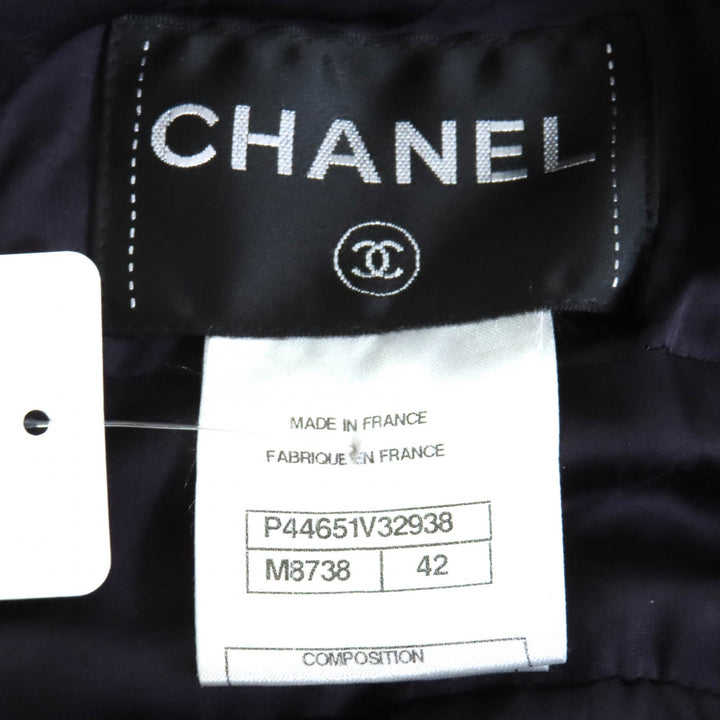 未使用品△CHANEL シャネル P44651 ココマークパーツ サイドジップ ノースリーブ ツイード ワンピース ブラック パープル 42 フランス製