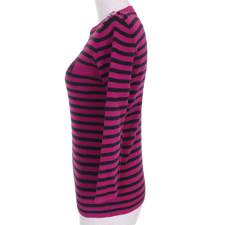 極美品△Christian Dior クリスチャンディオール 23AW 344597AM729 カシミヤ シルク混 シグネチャーロゴ ボーダー 長袖 ニット 44 正規品