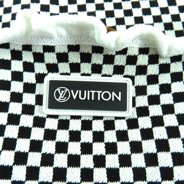 美品★LOUIS VUITTON ルイヴィトン 22SS ラバーロゴワッペン付 半袖 マイクロチェック ミニドレス ワンピース 黒 白 XS 伊製 正規品