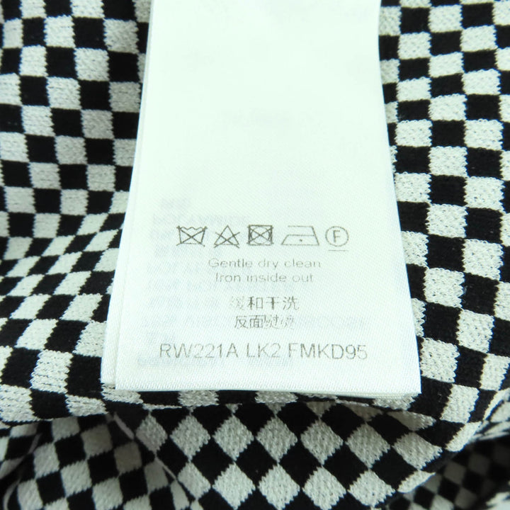 美品★LOUIS VUITTON ルイヴィトン 22SS ラバーロゴワッペン付 半袖 マイクロチェック ミニドレス ワンピース 黒 白 XS 伊製 正規品