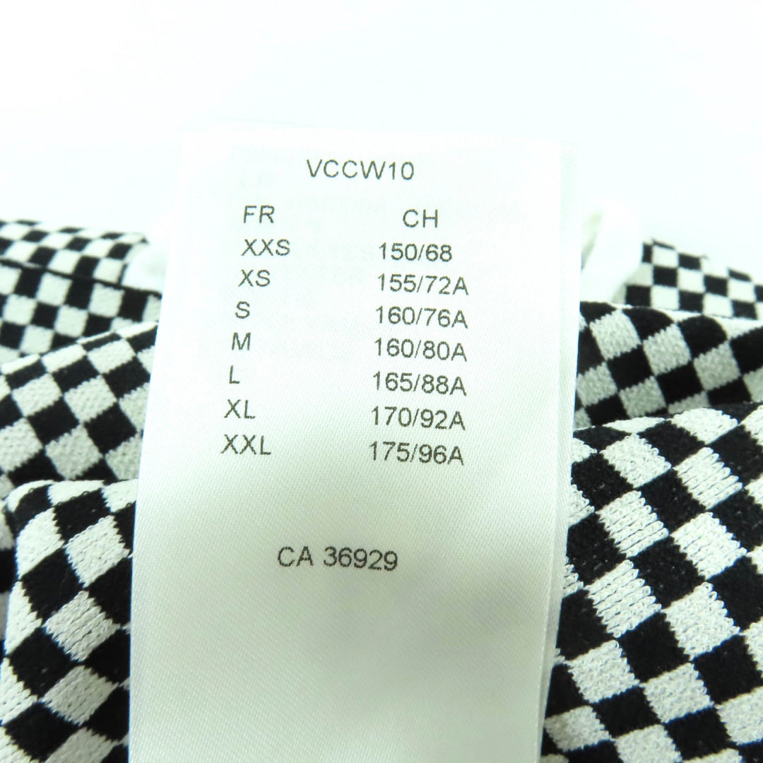 美品★LOUIS VUITTON ルイヴィトン 22SS ラバーロゴワッペン付 半袖 マイクロチェック ミニドレス ワンピース 黒 白 XS 伊製 正規品