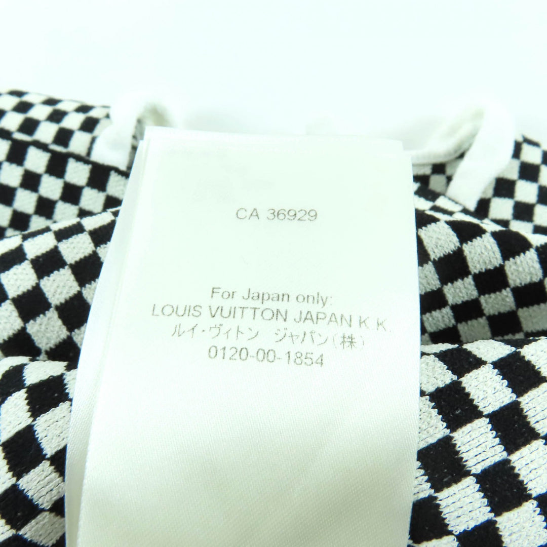 美品★LOUIS VUITTON ルイヴィトン 22SS ラバーロゴワッペン付 半袖 マイクロチェック ミニドレス ワンピース 黒 白 XS 伊製 正規品