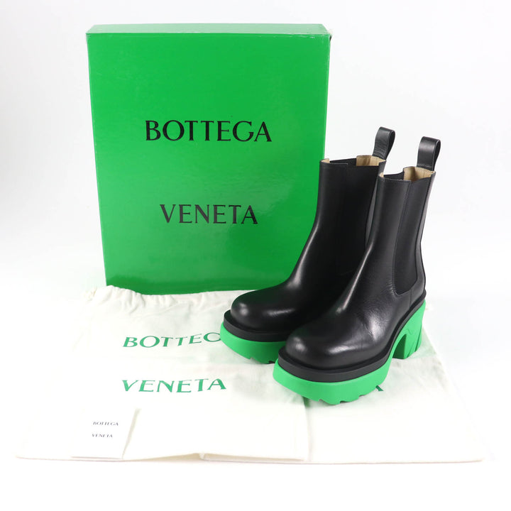 未使用品★BOTTEGAVENETA ボッテガヴェネタ FLASH フラッシュ サイドゴア ミリタリーカーフ アンクルブーツ ブラック グリーン 37.5 袋付