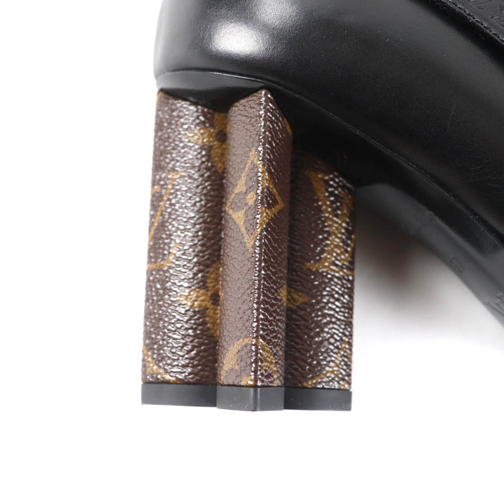 極美品★LOUIS VUITTON ルイヴィトン モノグラム ベルトデザイン サイドZIP レザー アンクルブーツ ブラック 37 イタリア製 レディース