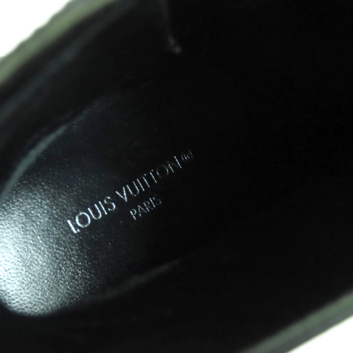極美品★LOUIS VUITTON ルイヴィトン モノグラム ベルトデザイン サイドZIP レザー アンクルブーツ ブラック 37 イタリア製 レディース