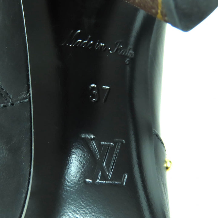 極美品★LOUIS VUITTON ルイヴィトン モノグラム ベルトデザイン サイドZIP レザー アンクルブーツ ブラック 37 イタリア製 レディース