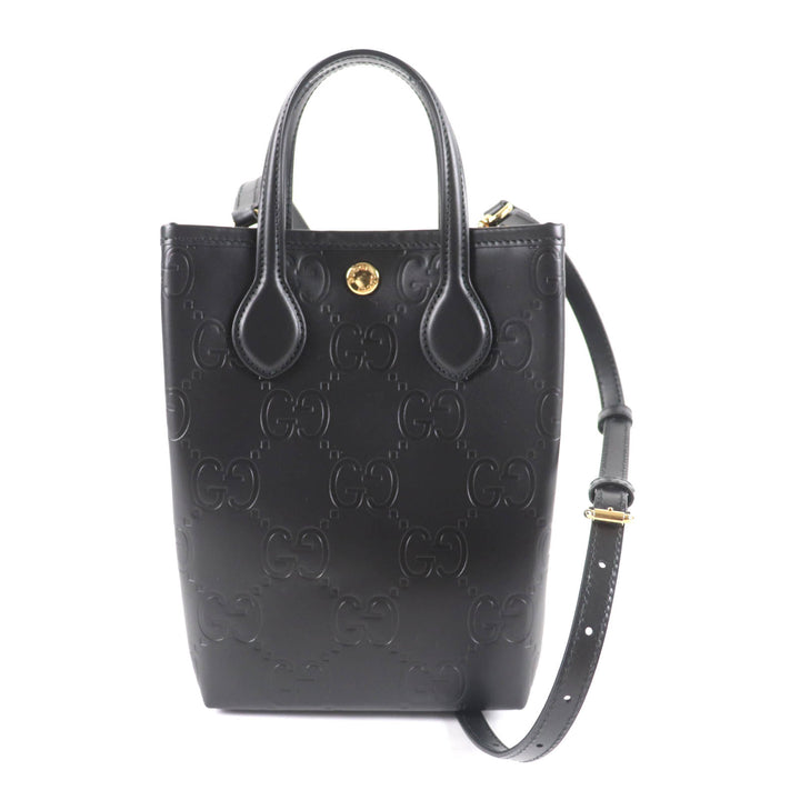 未使用品★GUCCI グッチ 790133 GG スーパーミニバッグ 2way レザー ショルダーバッグ ブラック 箱・保存袋付き イタリア製 レディース