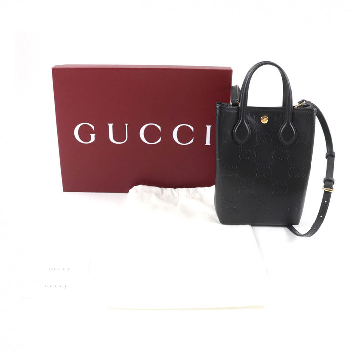 未使用品★GUCCI グッチ 790133 GG スーパーミニバッグ 2way レザー ショルダーバッグ ブラック 箱・保存袋付き イタリア製 レディース
