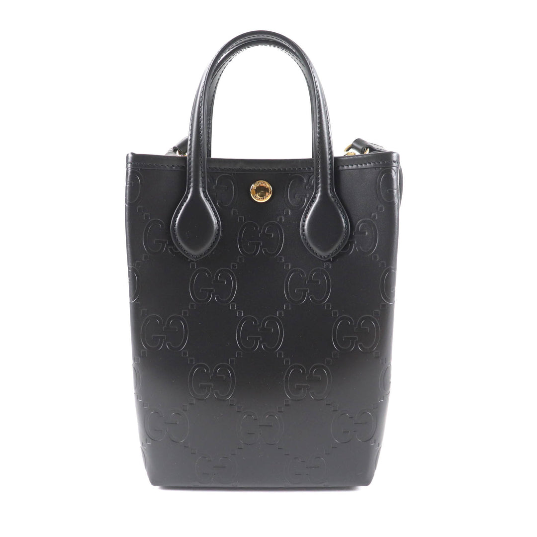 未使用品★GUCCI グッチ 790133 GG スーパーミニバッグ 2way レザー ショルダーバッグ ブラック 箱・保存袋付き イタリア製 レディース