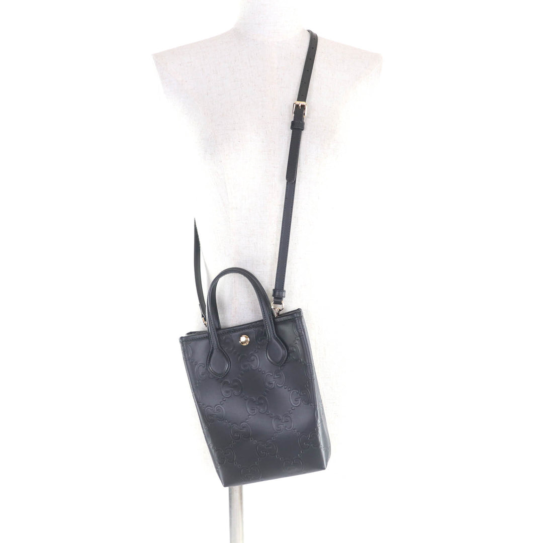 未使用品★GUCCI グッチ 790133 GG スーパーミニバッグ 2way レザー ショルダーバッグ ブラック 箱・保存袋付き イタリア製 レディース