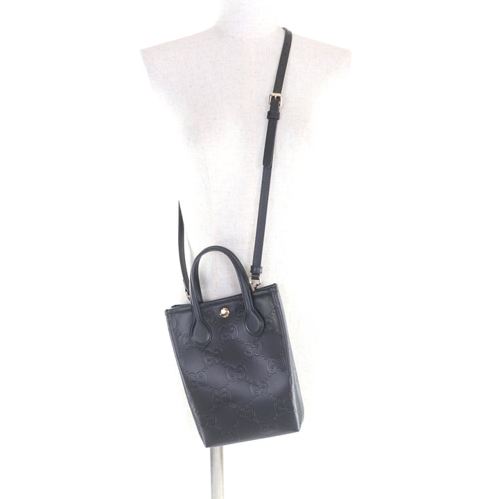 未使用品★GUCCI グッチ 790133 GG スーパーミニバッグ 2way レザー ショルダーバッグ ブラック 箱・保存袋付き イタリア製 レディース