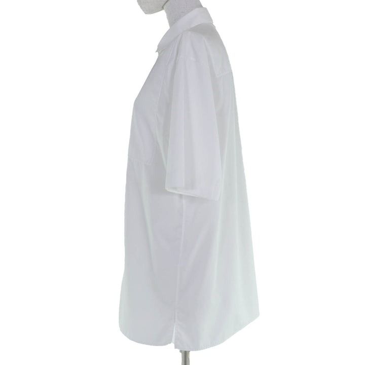 美品☆JIL SANDER ジルサンダー JSYM600505 コットン100％ 裾ロゴ刺繍入り 半袖シャツ ホワイト 37 イタリア製 正規品 レディース