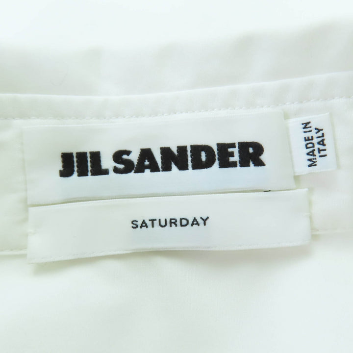 美品☆JIL SANDER ジルサンダー JSYM600505 コットン100％ 裾ロゴ刺繍入り 半袖シャツ ホワイト 37 イタリア製 正規品 レディース