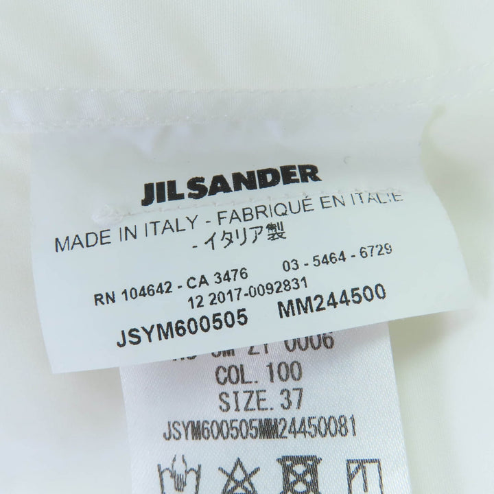 美品☆JIL SANDER ジルサンダー JSYM600505 コットン100％ 裾ロゴ刺繍入り 半袖シャツ ホワイト 37 イタリア製 正規品 レディース