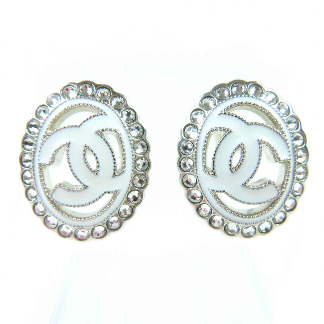 未使用品◇CHANEL シャネル A25C ココマーク ラインストーン装飾 両耳用 ピアス アクセサリー ホワイト 箱付き フランス製 レディース
