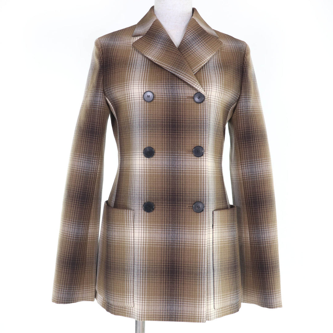 未使用品☆Christian Dior クリスチャンディオール 051V05A1284 ウール チェック柄 ダブルブレストジャケット ブラウン 38 伊製 正規品