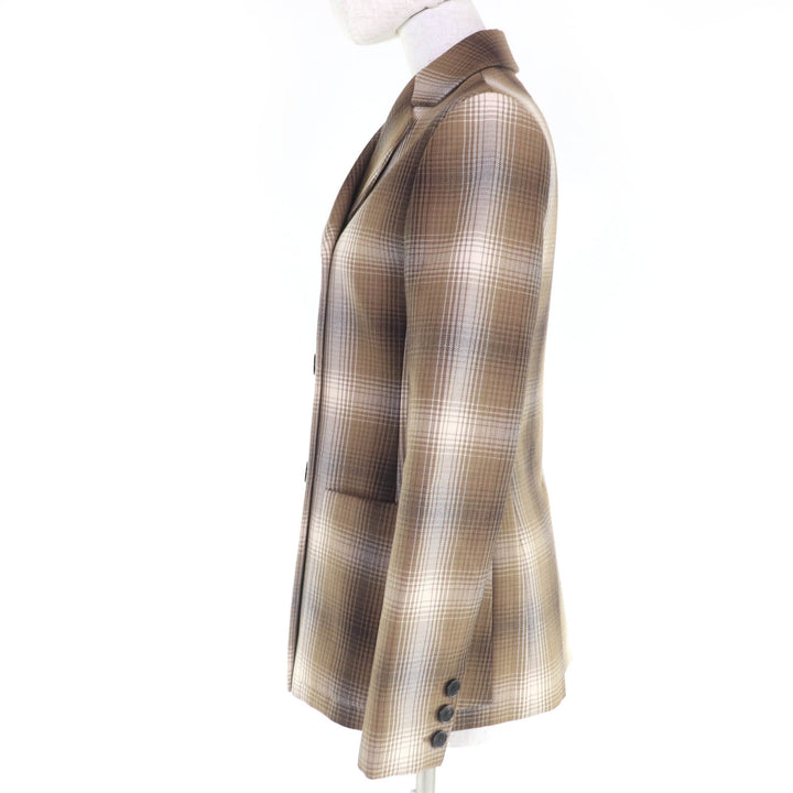未使用品☆Christian Dior クリスチャンディオール 051V05A1284 ウール チェック柄 ダブルブレストジャケット ブラウン 38 伊製 正規品