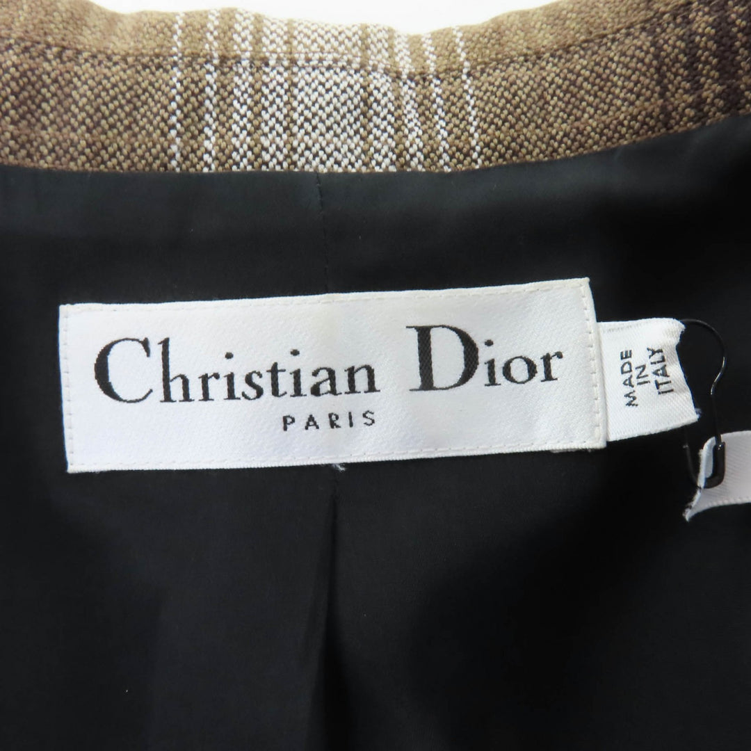 未使用品☆Christian Dior クリスチャンディオール 051V05A1284 ウール チェック柄 ダブルブレストジャケット ブラウン 38 伊製 正規品
