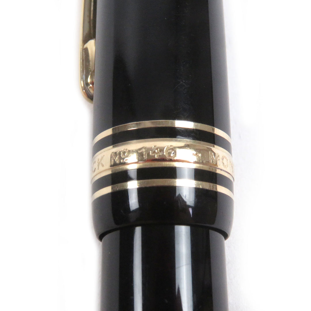 良品□MONTBLANC モンブラン マイスターシュテュック 146 ペン先14K Fニブ キャップ式 万年筆 ブラック ゴールド ドイツ製 メンズ
