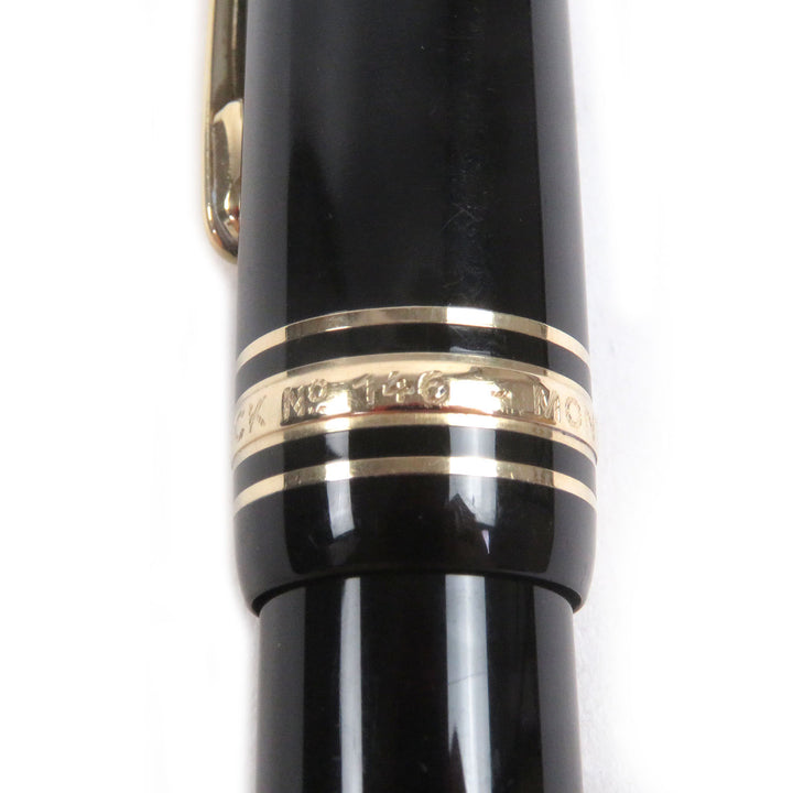 良品□MONTBLANC モンブラン マイスターシュテュック 146 ペン先14K Fニブ キャップ式 万年筆 ブラック ゴールド ドイツ製 メンズ