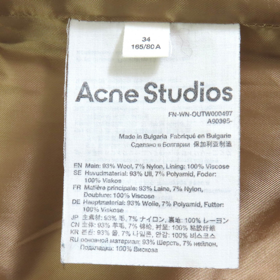 美品△ACNE STUDIOS アクネストゥディオズ FN-WN-OUTW000497 ファンネルネックコート ウール オーバーサイズフィット コート キャメル 34