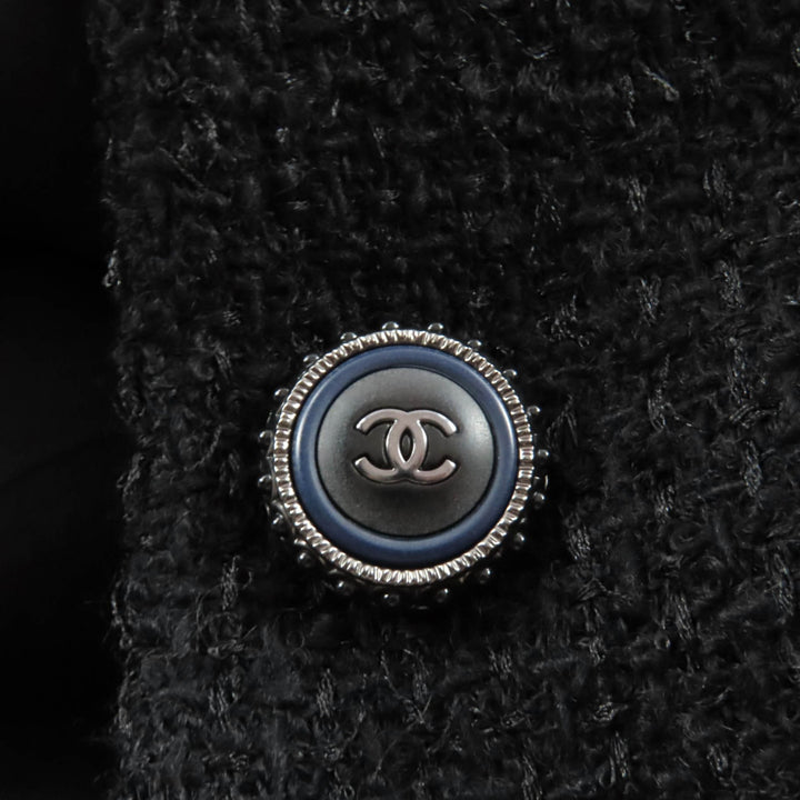 極美品★CHANEL シャネル P62079 裏地シルク100％ ココマークボタン付 ツイードコート ウールコート ブラック 36 フランス製 レディース