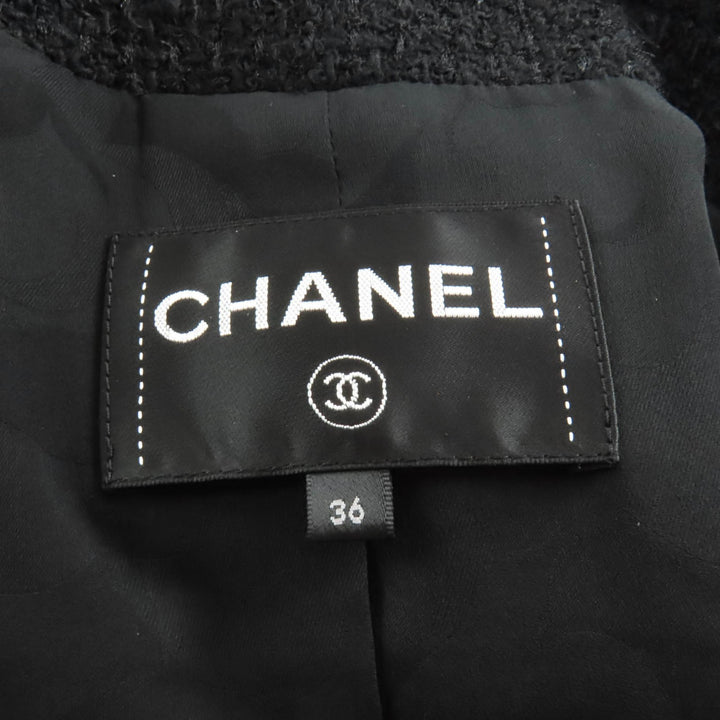 極美品★CHANEL シャネル P62079 裏地シルク100％ ココマークボタン付 ツイードコート ウールコート ブラック 36 フランス製 レディース