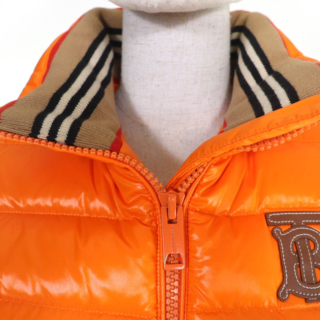 極美品☆BURBERRY バーバリー 8017289 ティッシ期 ロゴレザーパッチ付 ZIP UP ダウンベスト オレンジ XS 正規品 レディース
