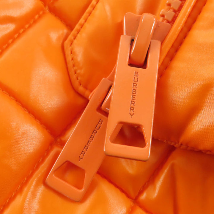 極美品☆BURBERRY バーバリー 8017289 ティッシ期 ロゴレザーパッチ付 ZIP UP ダウンベスト オレンジ XS 正規品 レディース
