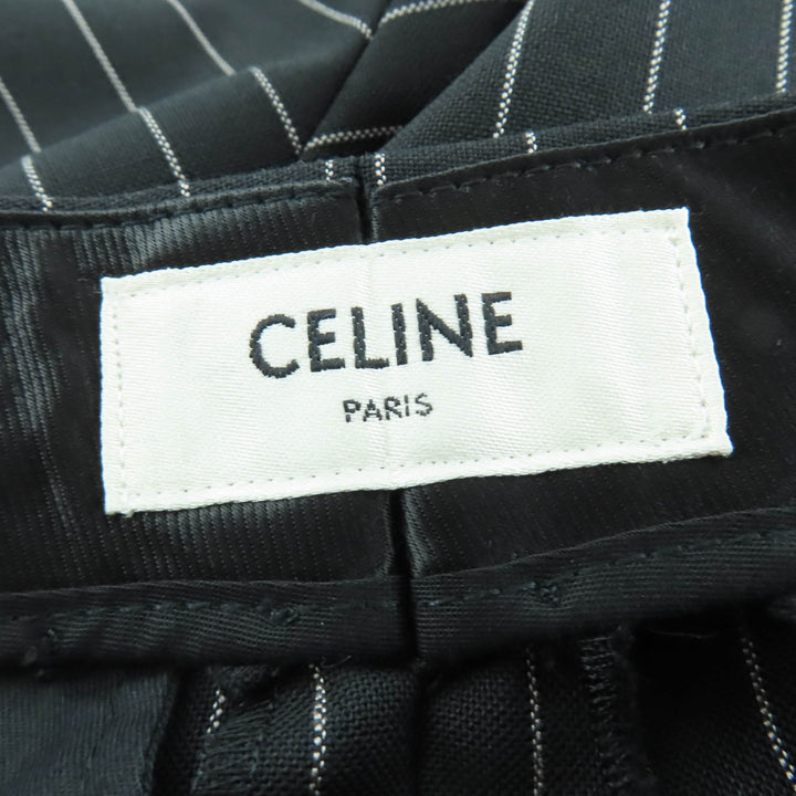 未使用品☆CELINE セリーヌ 2P519240M ウール コットン エディ期 ストライプスケーターパンツ スラックス ブラック 36 伊製 レディース