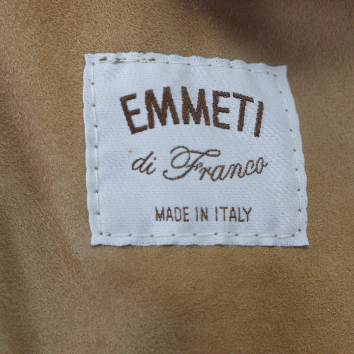 良品▼EMMETI エンメティ ダブルブレスト ラムレザージャケット ムートンコート ブラウン アイボリー 46 イタリア製 メンズ 防寒◎
