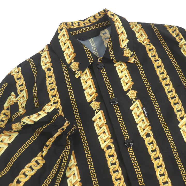 極美品□VERSACE ヴェルサーチ 2021年製 メデューサ チェーン 総柄 薄手 ブルゾン コーチジャケット ブラック 46 イタリア製 メンズ