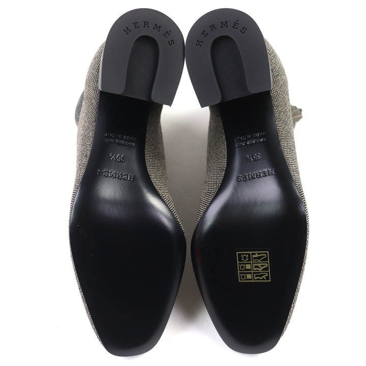 未使用品△HERMES エルメス ヴォルヴェール ニット テクニカルファブリック レザー使い ショートブーツ グレー ブラック 35.5 箱・袋付