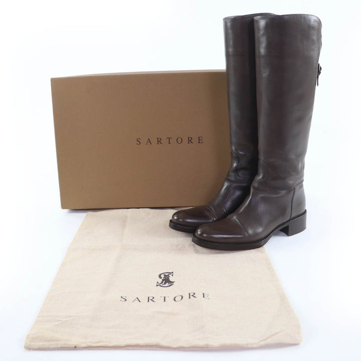 美品☆SARTORE サルトル SR2000 PARMA ダブルバックベルト レザー ロングブーツ ダークブラウン 36 箱・保存袋付き イタリア製 レディース